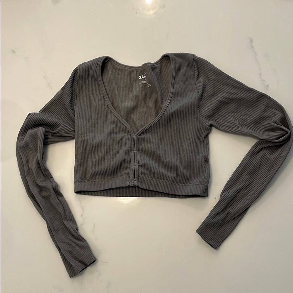 Garage Gray Fitted Buttoned Crop Blouse
